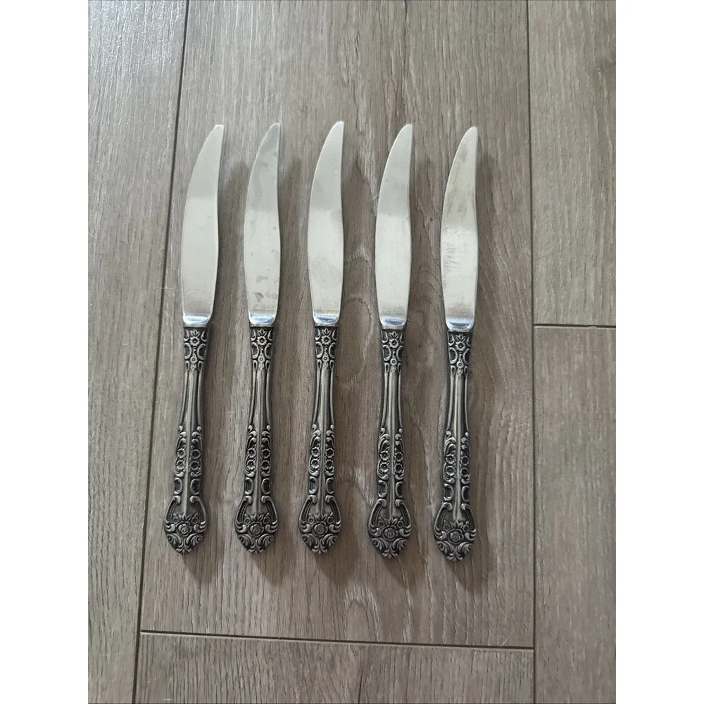 Lot of 5 National SONORA Stainless Knives Knife Japan Floral Silverware Flatware